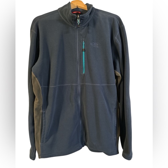 The North Face Navy Blue Fleece with Teal Accent Pocket and Dark Gray Side Panel - Picture 1 of 9
